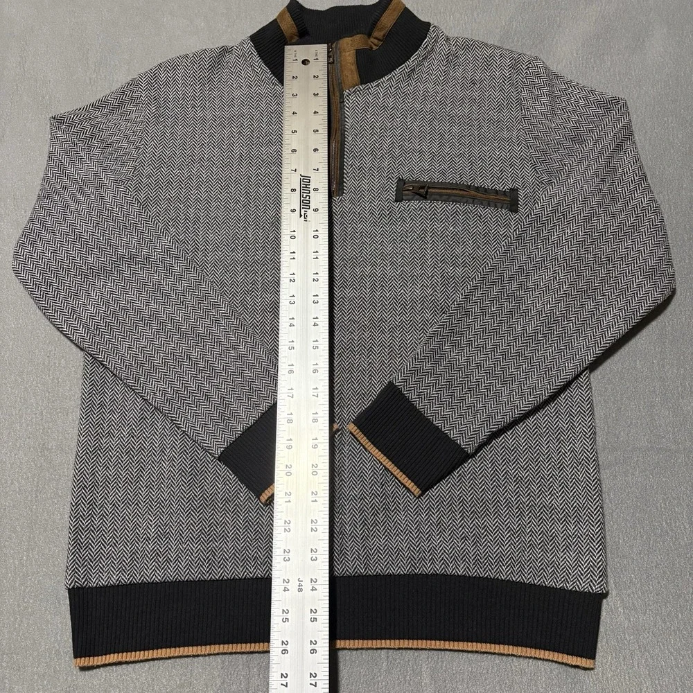 Dewberry Quarter Zip Sweater Mens XL Gray Herringbone Suede Mock‎ Neck Pullover